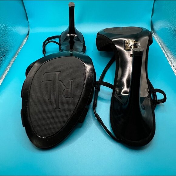 Ralph Lauren Achelle Black Suede  sandle Heels 9B NIB Womens dress shoe - Picture 2 of 5